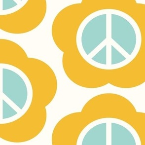 Retro Floral Peace Sign Yellow, White and Teal