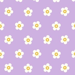 Ditsy White and Yellow Daisy on a Lilac Background