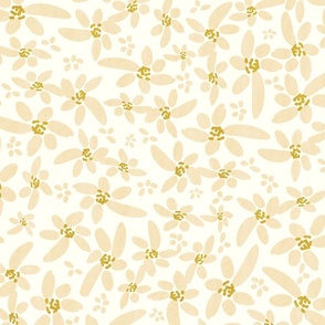 Rustic Wildflowers- French Country Farm- Wheat Gold Yellow on Ivory- Large Scale