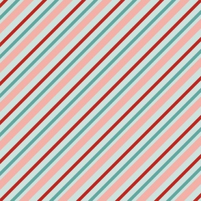 Holidays Funky Diagonal Stripes in poppy red, sea glass and rose pink