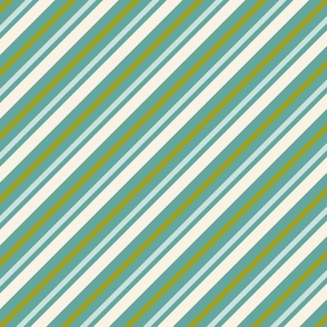 Holidays Funky Diagonal Stripes olive, teal and ivory