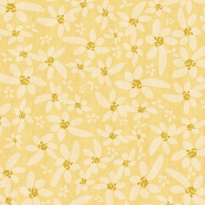 Rustic Wildflowers- French Country Farm- Wheat Gold Yellow on Maize- Large Scale