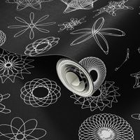 gear-drawn spiral designs - white on black  (life sized, 16" repeat)