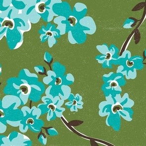 Cherry Blossoms - Cottagecore Spring Floral Green Aqua Large Scale