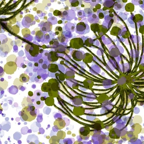 Boho watercolour dandelion- floral print- green lavender fields- brush splashes