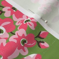 Cherry Blossoms - Cottagecore Spring Floral Green Pink Large Scale