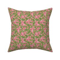 Cherry Blossoms - Cottagecore Spring Floral Green Pink Small Scale