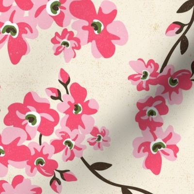 Cherry Blossoms - Cottagecore Spring Floral Ivory Pink Large Scale