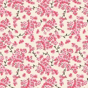 Cherry Blossoms - Cottagecore Spring Floral Ivory Pink Small Scale