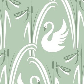 swan and dragonfly light green