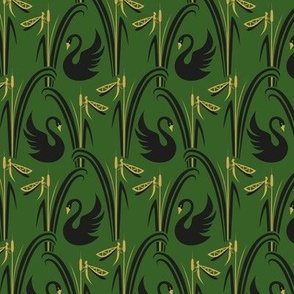 swan and dragonfly dark green
