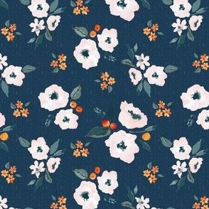 Blooms and Berries on Navy Blue 4x4 