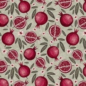 Ditsy Pomegranates on an Army Green Background