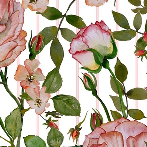 rose garden on pin stripe // jumbo scale - candy pink