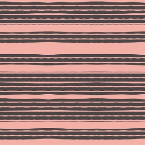 Rose Pink and Charcoal wavy stripe medium scale