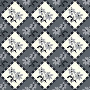Wildflowers Trellis- French Country Farm- Silver Charcoal Black Grey- Large Scale