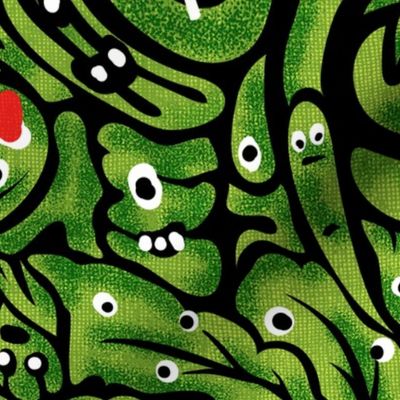 Monster Veggies- Halloween Vegetables- Green on Black- Large Scale