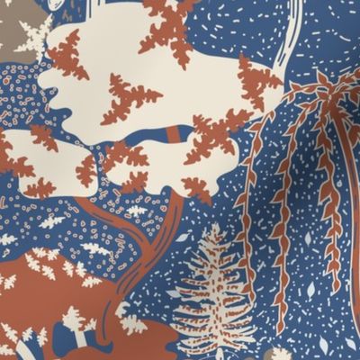 Autumn Forest- Rustic Fall Woodland- Linocut Block Print- Blue Ridge- Large Scale