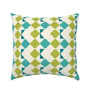 Abstract Teal Lime White Black Rough  Trefoil Fabric Pattern by kedoki