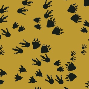 Dino Tracks- Dinosaur Footprints- Black on Gold- Regular Scale