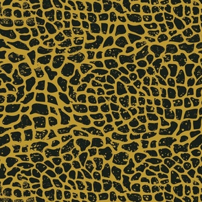 Dino Skin Texture- Dinosaur Scales- Dark Jungle Green Black on Gold
