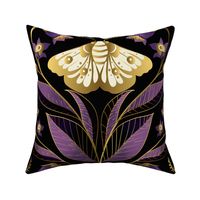 Whimsigothic Garden- Celestial Moth Belladonna Moody Floral- Amethyst Purple Black Gold- Large Scale