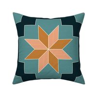 Quillwork Geometric- Western Tribal- Native American Embroidery- Rockies Adventure- Teal Midnight- Large Scale