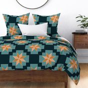 Quillwork Geometric- Western Tribal- Native American Embroidery- Rockies Adventure- Teal Midnight- Large Scale