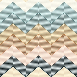 Southwestern Quillwork Chevron- Western Tribal- Native American Embroidery- Rockies Adventure- Teal Pink Terracotta Golden Oak Eggshell Midnight - Large Scale
