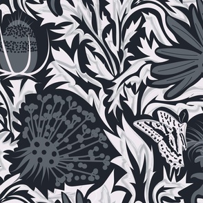 Enchanting Wildflowers- Monochromatic- Black and White- Large Scale