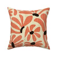 Retro Whimsy Daisy- Flower Power on Eggshell- Terracotta Floral- Warm Neutrals- Large Scale