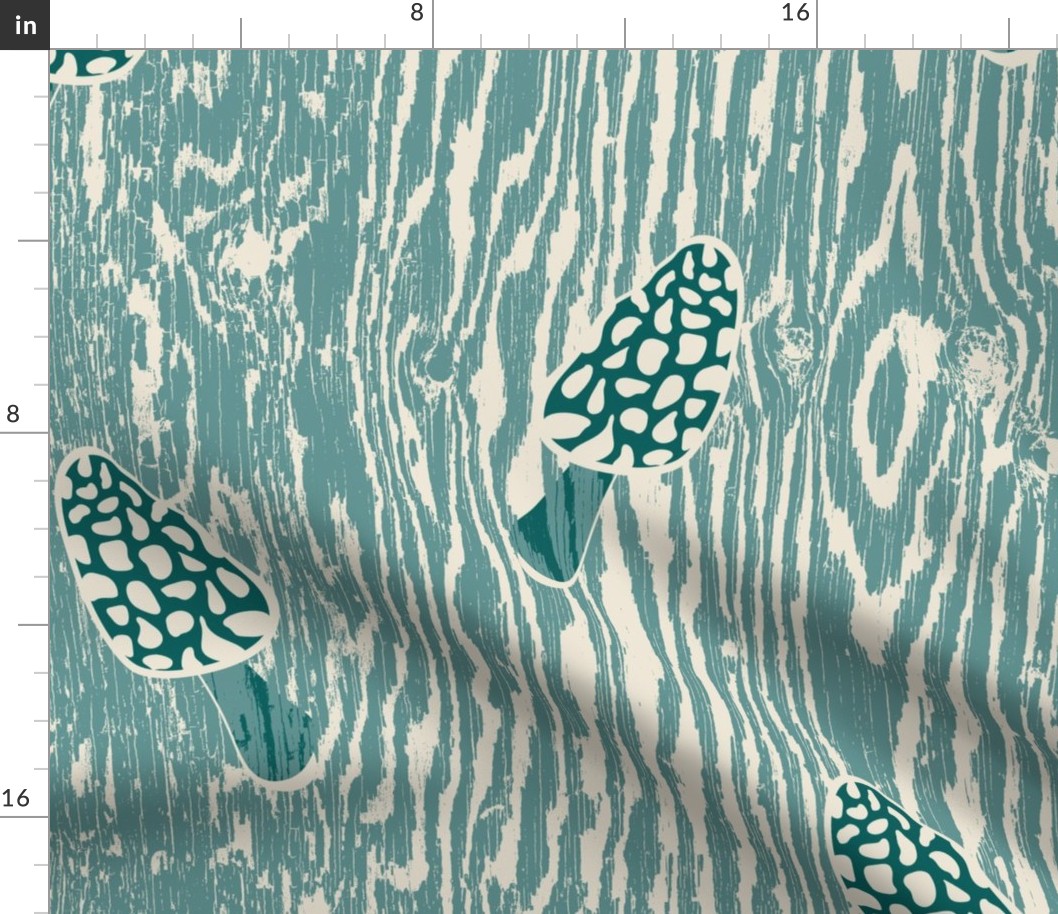 Peek-a-boo Morels Woodgrain Texture- Light Teal and Antique White- Large Scale