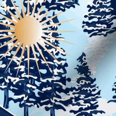 Winter Forest Retreat- Winter Sun- Light Blue- Large Scale