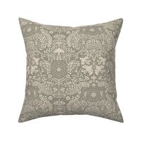 Woodland Damask - Hope is a Thing With Feathers - Antique Pewter Prestine Green