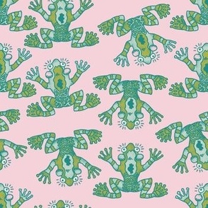 Frogs green pink fabric