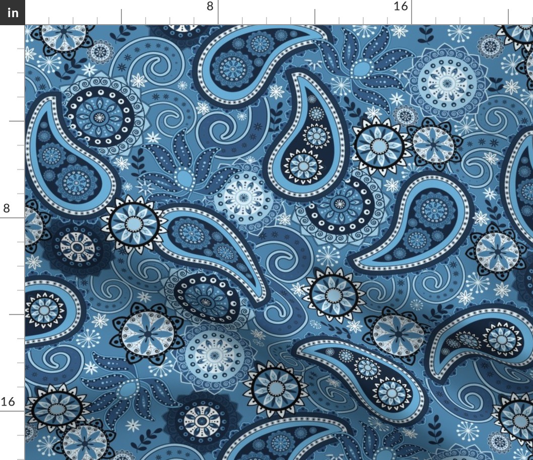 Monochromatic Blue Paisley M scale 