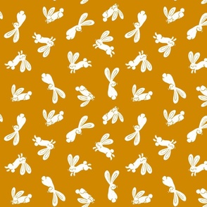 Baby Bunny Rabbits on Mustard Yellow Minimalism