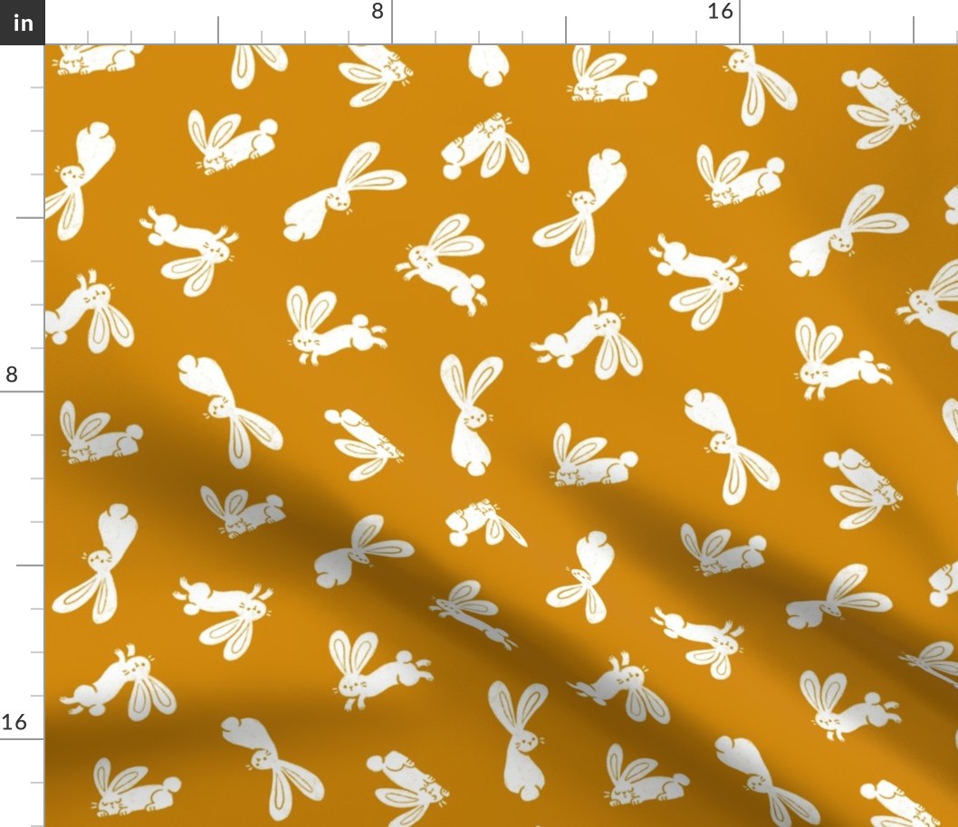 Baby Bunny Rabbits on Mustard Yellow Minimalism