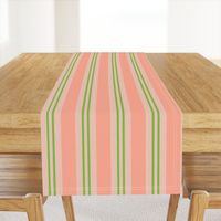 Coral Pink Linen and Green Vertical Stripe