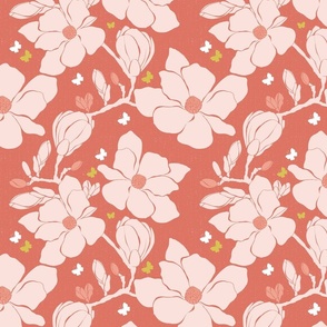 333. Magnolia Flowers on Coral background