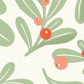 Large Scale // Mistletoes // Green Coral// Ivory Background 