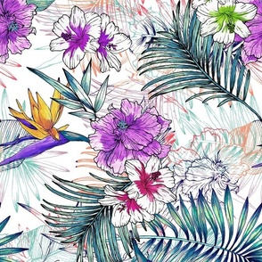 Tropical fabric print hand drawn surface