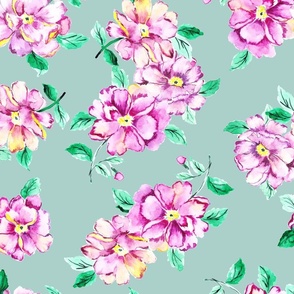 Painted floral Light Green Background Peony Flowers