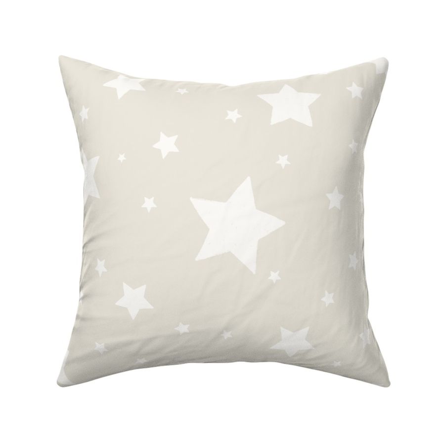 M - Neutral Stars - White Stars on Ecru Cream - Minimal - Light Taupe