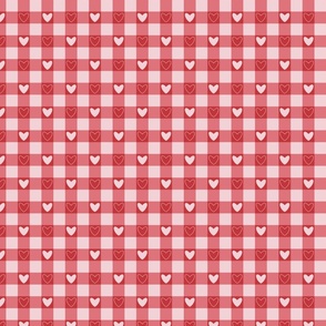 Retro Hearts Gingham - pink gingham, heart gingham, heart plaid 