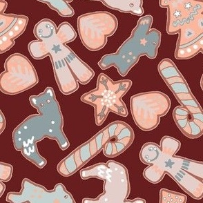 Christmas cute Red background Gingerbread holidays