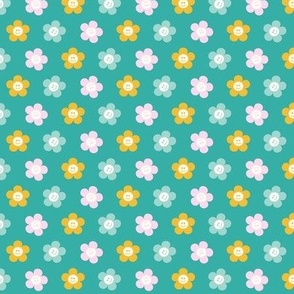 Retro Smiley Face Geometric Floral in Pink, Yellow and Teal
