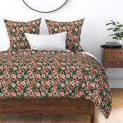 Painted floral Rose silhouettes Green and red wild roses