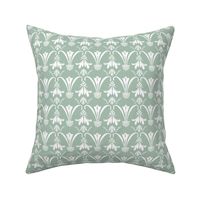 Small Damask 001 White on Soft Sage Green