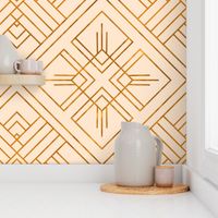 1920s Inspired Gold Geometric Line Art Pattern (Large Scale), Light Orange